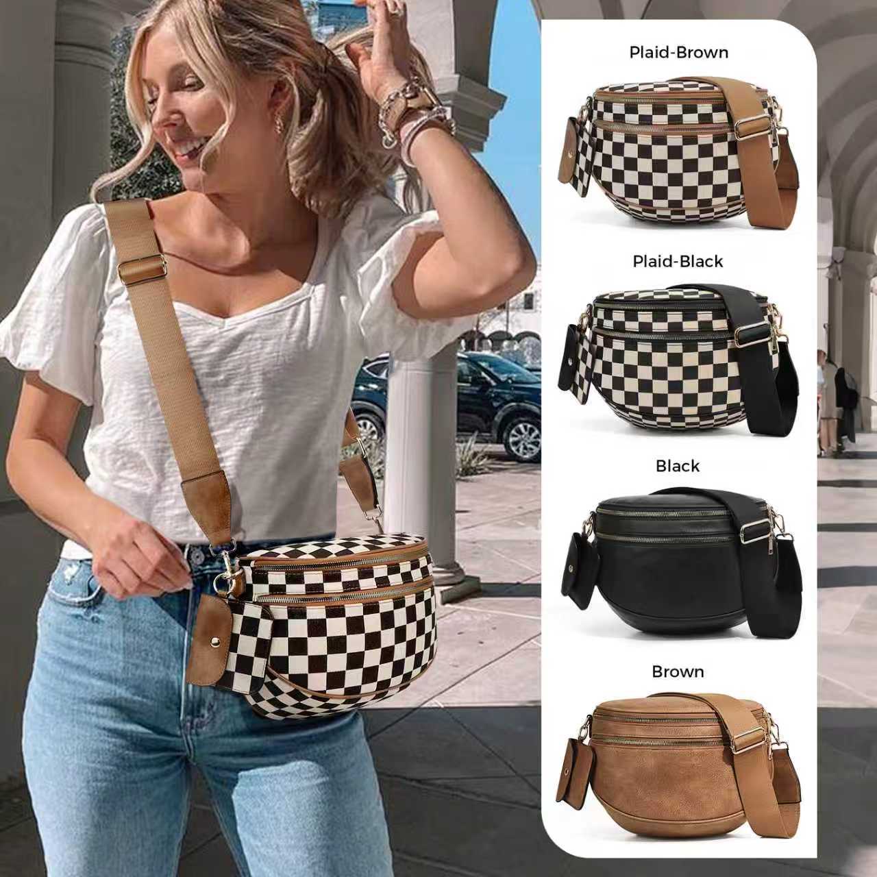 In-Stock Cross-Border Checkered Pattern European and American Amazon Tk Hot-Selling Crossbody Bag with Single Shoulder Strap, Wallet, Shell Bag, Versatile