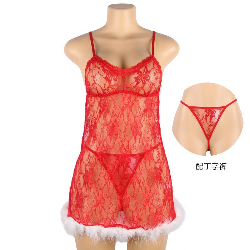 Comercio exterior caliente rojo Navidad uniforme traje europeo y americano sexy Lencería caliente tentación encaje Correa camisón