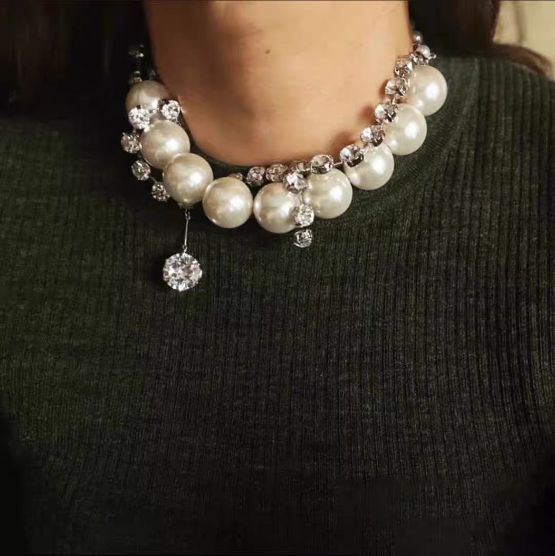 30g Weight Full Rhinestone Chain Beaded Stitching Double-layer Stacked Necklace