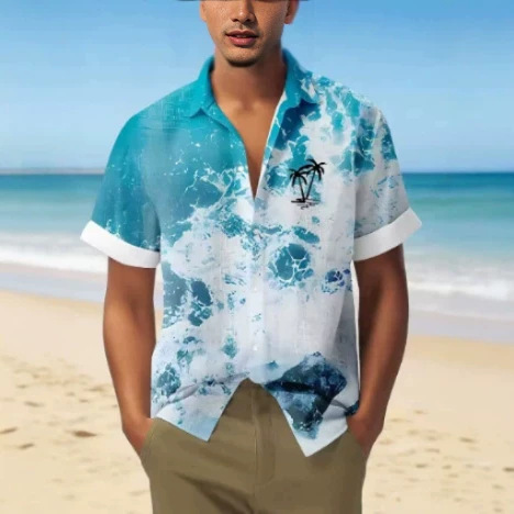 Men's Ocean Tropical Hawaiian Shirt Button down Aloha Short Sleeve Beachwear Turn-Down Collar 3D Printed Short Sleeve Shirt