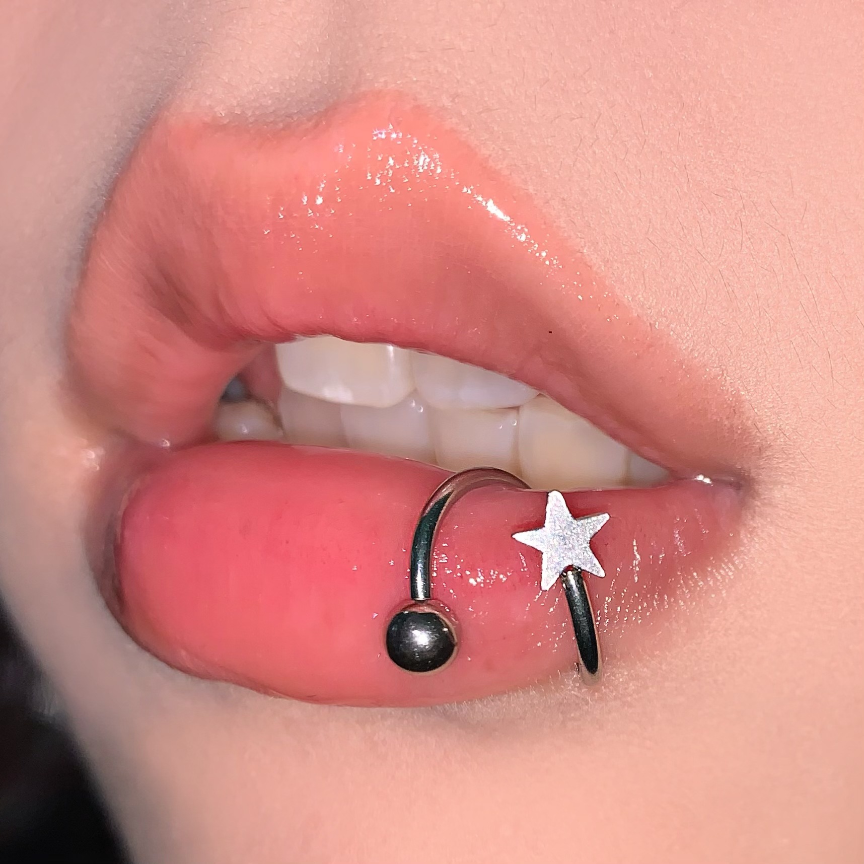 Pointed labret stud close-up product detail