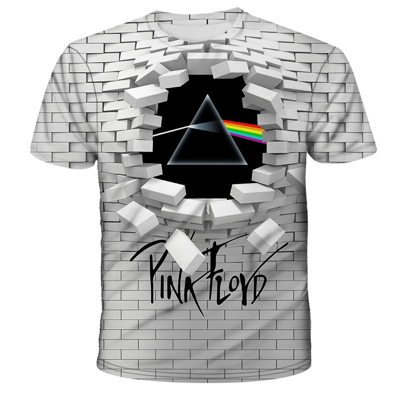 European and American Cross-border Spring and Autumn New Creative Wall Pink Floyd Short-sleeved Loose T-shirt Round Neck Couple Top