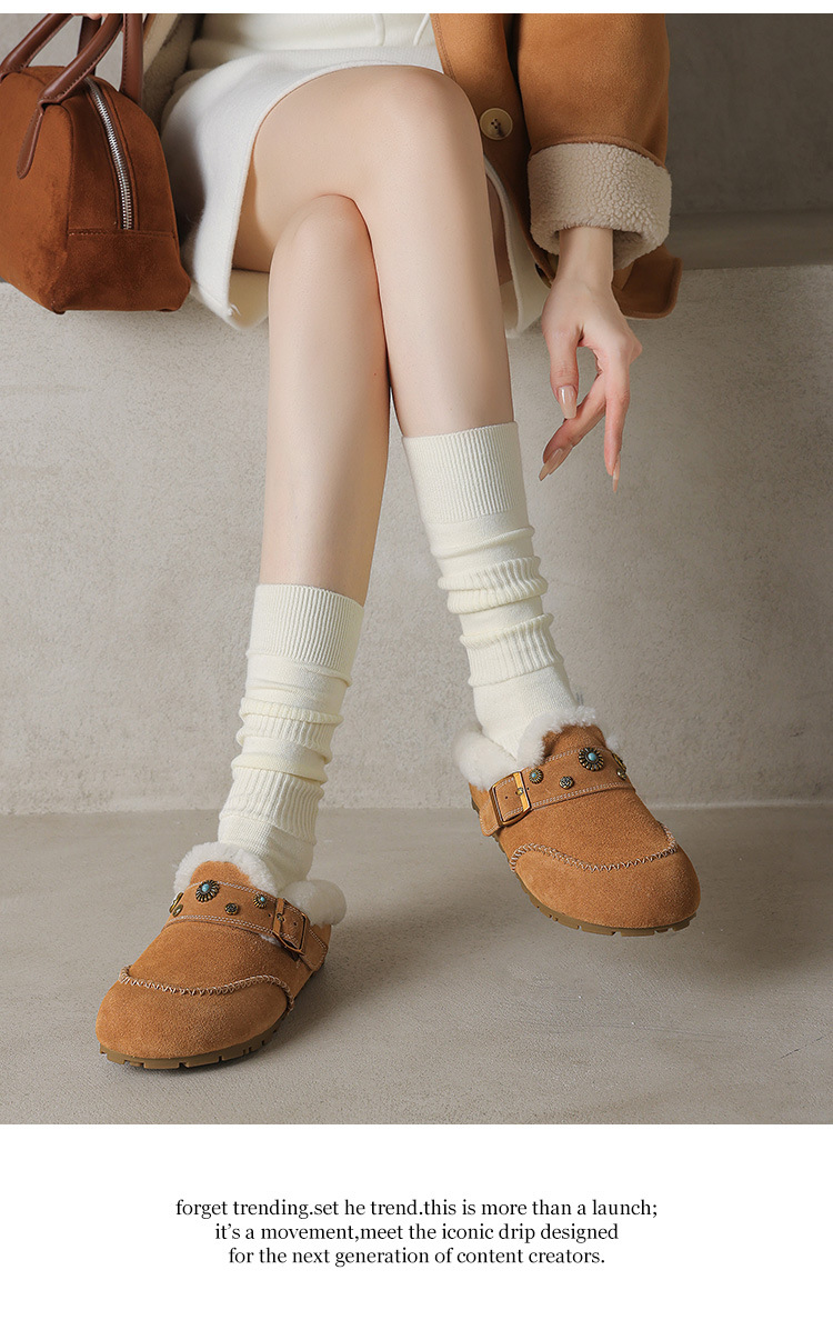 Dép mule nữ lông cừu đế xốp Birkenstock phong cách đinh tán, mũi kín, lót nâng nhẹ — hổ phách chi tiết 11