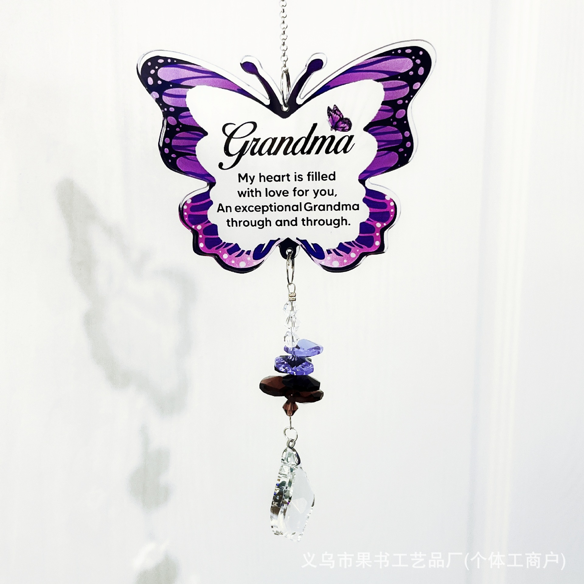 Colgante de cristal de mariposa de acrílico transfronterizo, colgante de pipa de corazón de melocotón del receptor del sol, luto y nostalgia por los animales conmemorativos