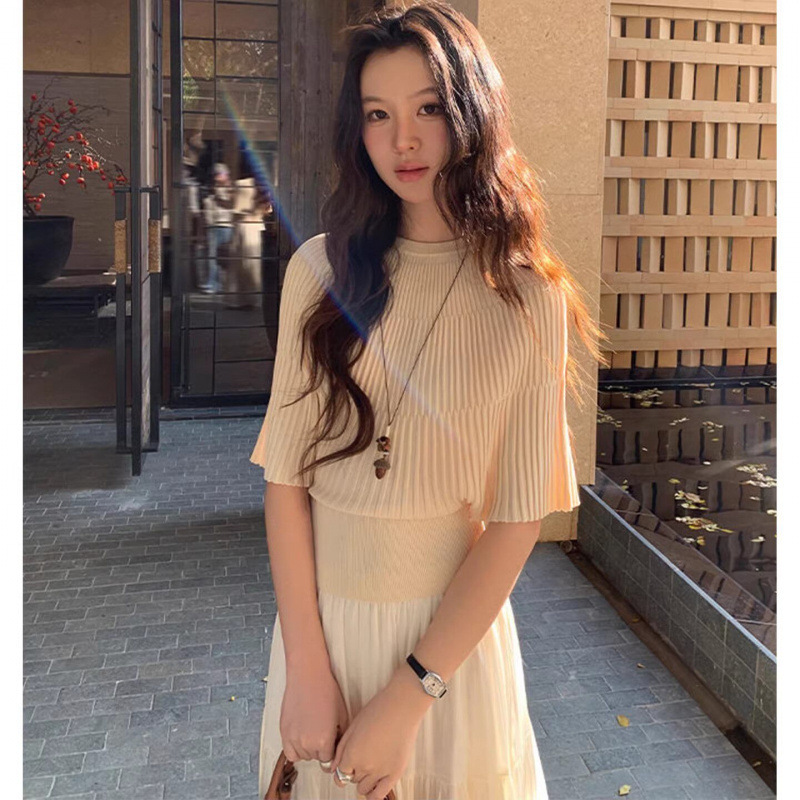 French-Style Cape Shawl Batwing Sleeve Black Round Neck Ice Silk Short-Sleeve Knit Top for Women, Summer Design Niche Top French-Style Cape Shawl Batwing Sleeve Black Round Neck Ice Silk Short-Sleeve Knit Top for Women, Summer Design Niche Top