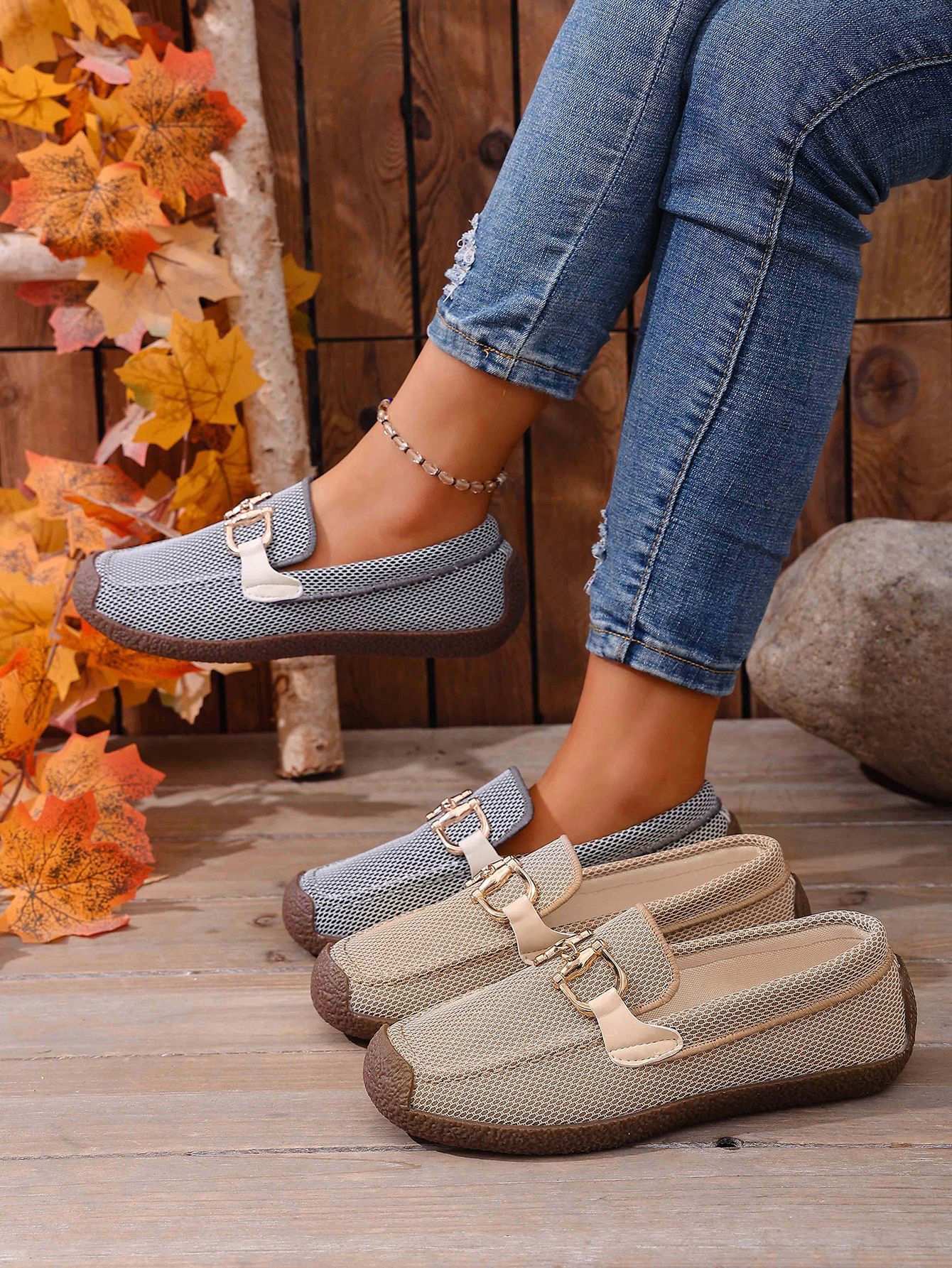 Comfortable Metal Chain Slip-On Casual Loafers Women's Flat Cross-Border Easy Wear Spring New Style_vogvips.com