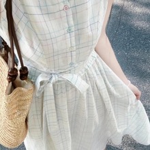 夏日绝美小裙子漂亮气质感大码减龄白色格纹衬衫连衣裙女