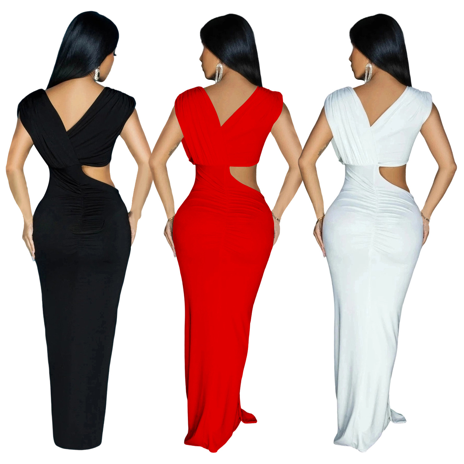 C7061 Aliexpress transfronterizo Amazon estación independiente de moda europea y americana ropa de mujer sin mangas de color sólido vestido en V profundo nuevo image 6