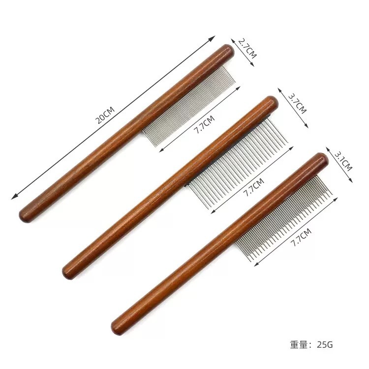 工場製木製ハンドルペット用ブラシ、細かい歯と長短の歯を持つ猫犬用ブラシ、猫犬共通の抜け毛取りブラシ|undefined