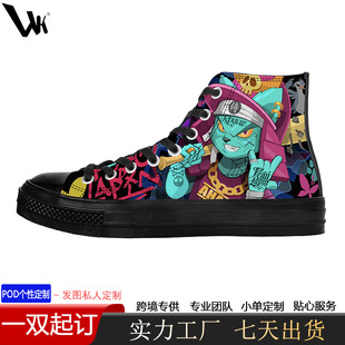 Pod Customized Cross-Border 1970 High-Top Canvas Shoes Men's Versatile Summer Breathable Flats Graffiti Style Canvas Shoes