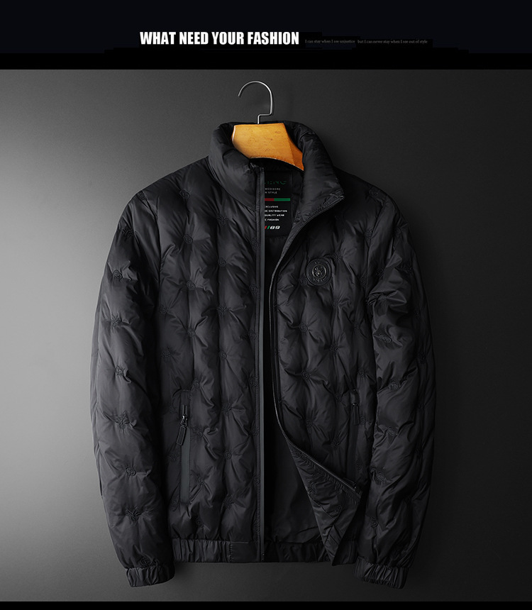 Men's Clothing fashion brand white duck Silk cotton jacket men 2023 winter new embroidery warm stand collar men's large size Silk cotton jacket_viptrois.com