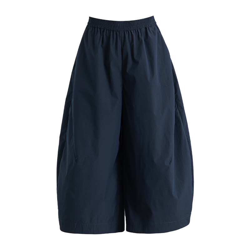 Quần culottes nữ ống rộng cạp thun chống nắng mùa hè dáng suông che mông đùi — màu xanh navy
