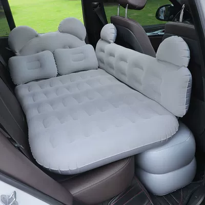 Rear Exhaust Rear Seat Air: Vehicle-mounted inflatable bed - default-item-thickened-flocked-bear-style-gray-storage-pier-electric-pump