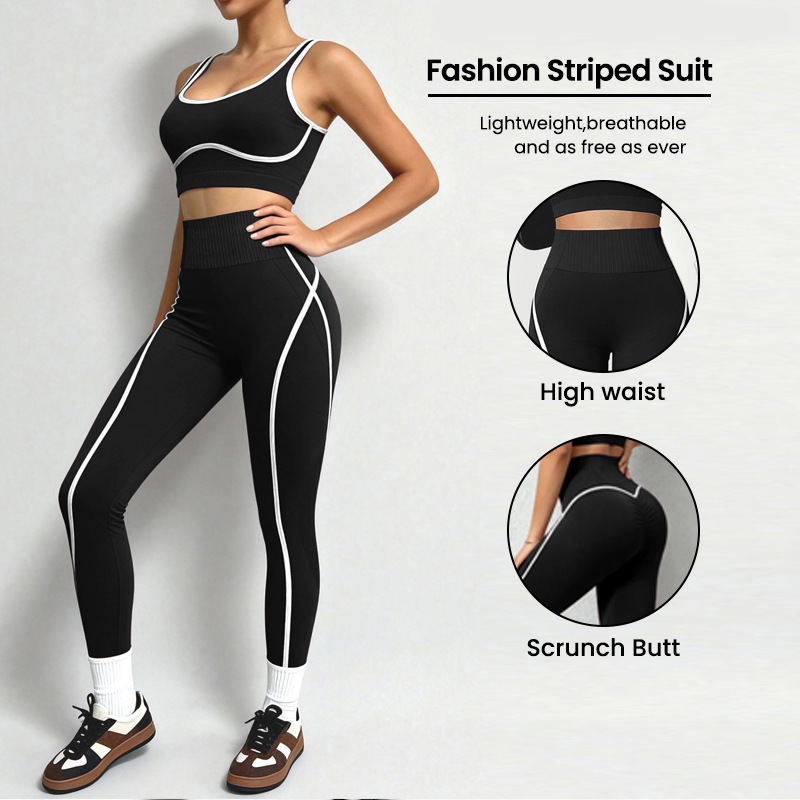 New Clothes Vest Hip-lifting Pants Yoga Suit Quick-drying Contrasting Color Sports Suit Casual Running Fitness Suit_voghion.com