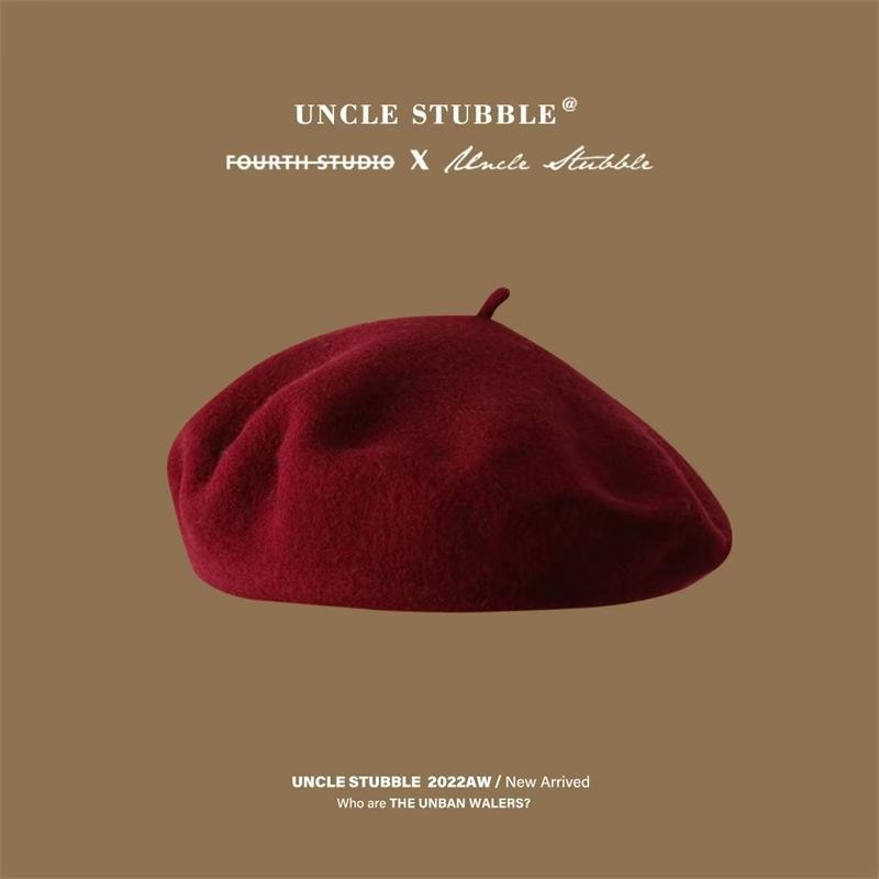 ランニングモデル/光板ウールベレー帽女子学生冬百合蓬蕾帽日系文芸復古画家帽子