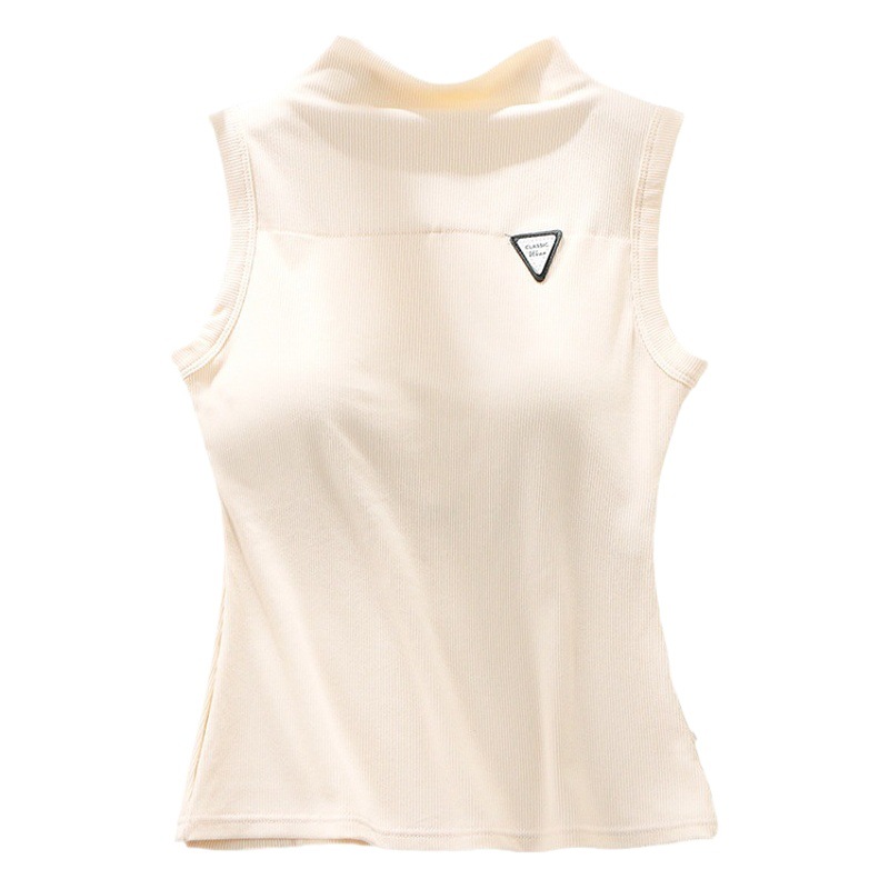Otoño e Invierno Calefacción de terciopelo ropa interior térmica engrosada sin costura medio cuello alto cepillado chaleco térmico taza fija bottoming top