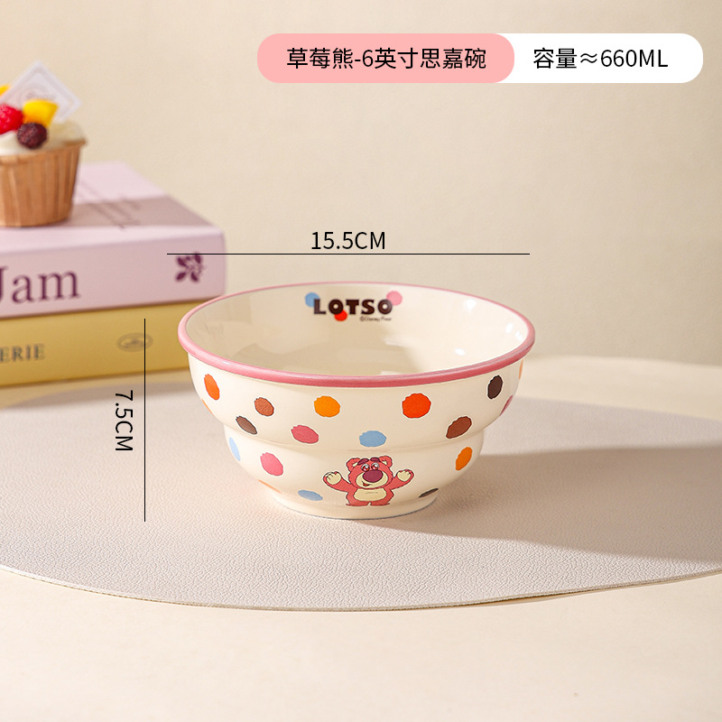 Bowl de cerámica de dibujos animados de Disney encantador tazón infantil de gran capacidad Scarlett de alto valor facial para niñas tazón de fideos de arroz doméstico
