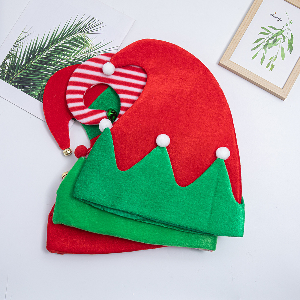 Cross-border Christmas Hat Creative Christmas Decoration Elf Hat Flannel Bell Holiday Party Dress Up Props