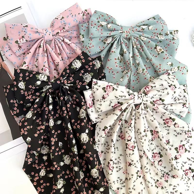 50g Weight Hair Claws Hair Accessories Type 1 Piece Quantity Holiday, Daily Occasion Bow Knot Pattern Women's Gender Floral Design Sweet, Pastoral Style Women's Sweet Pastoral Bow Knot Cloth Floral Hair Claws 3