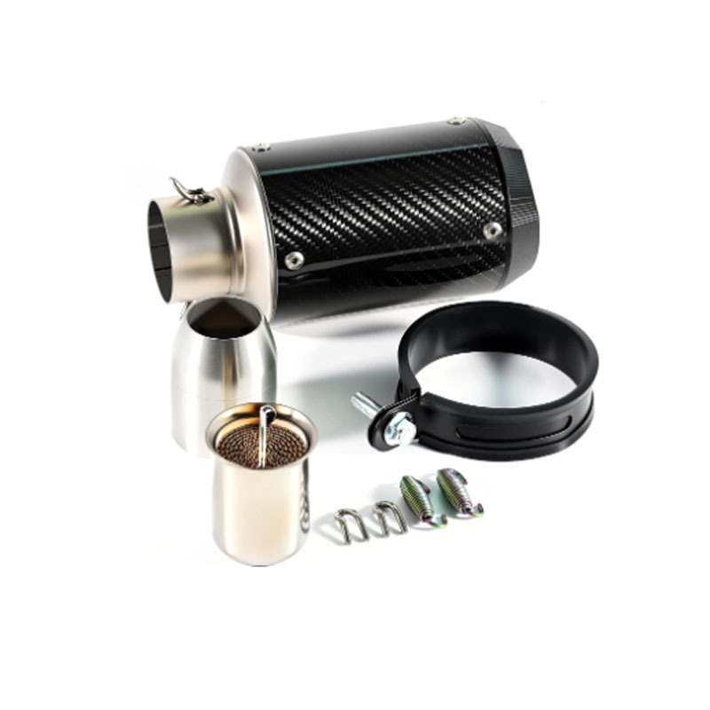 51mm inlet motorcycle full carbon fiber modified exhaust pipe with CNC black tail, universal model