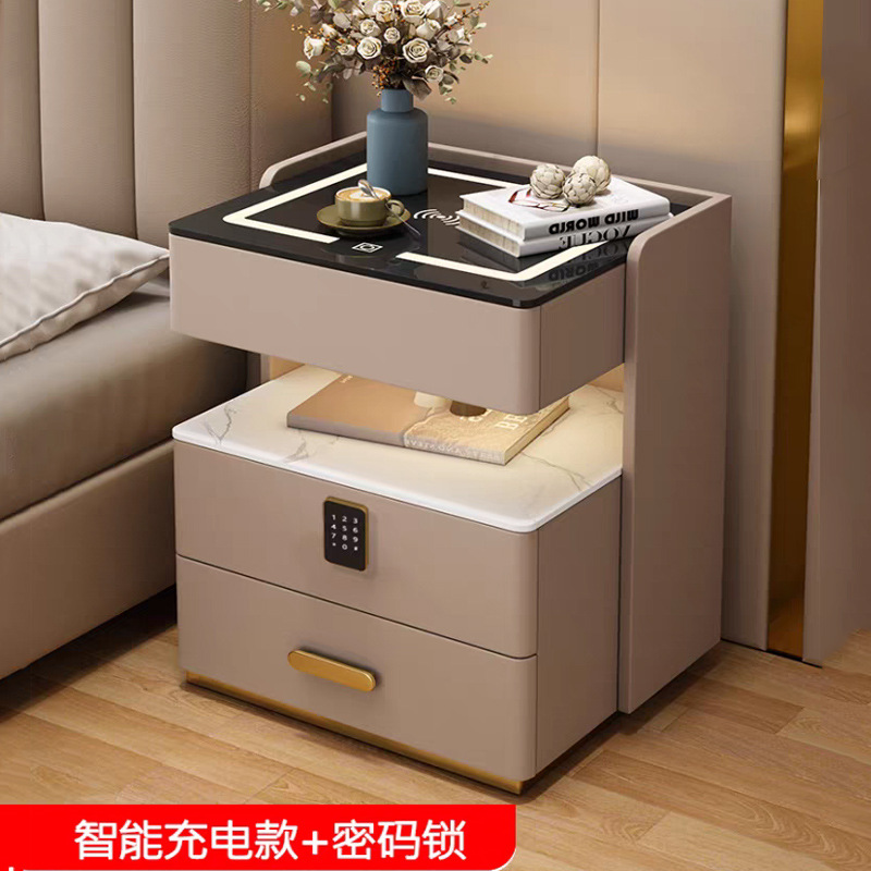 智能床头柜简约现代轻奢高级多功能无线充电收纳实木卧室床边柜子
