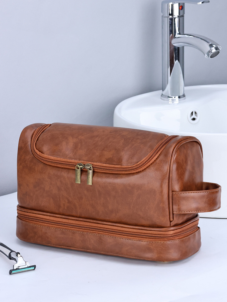 Neceser de viaje para hombre de doble capa, portátil, con gancho, para cosméticos, para viajes de negocios, de Amazon.