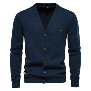 Cross-border foreign trade 2024 autumn and winter new European and American sweater men's cardigan sweater high quality business solid color sweater