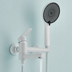 白色浴缸水龍頭明裝簡易淋浴花灑全銅混水閥套裝浴室沐浴增壓噴頭
