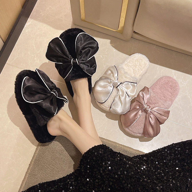 Модернизированный Baotou анти-столкновения шерстяная обувь сетка красный супер большой лук домашние хлопчатобумажные тапочки осень-зима теплые тапочки