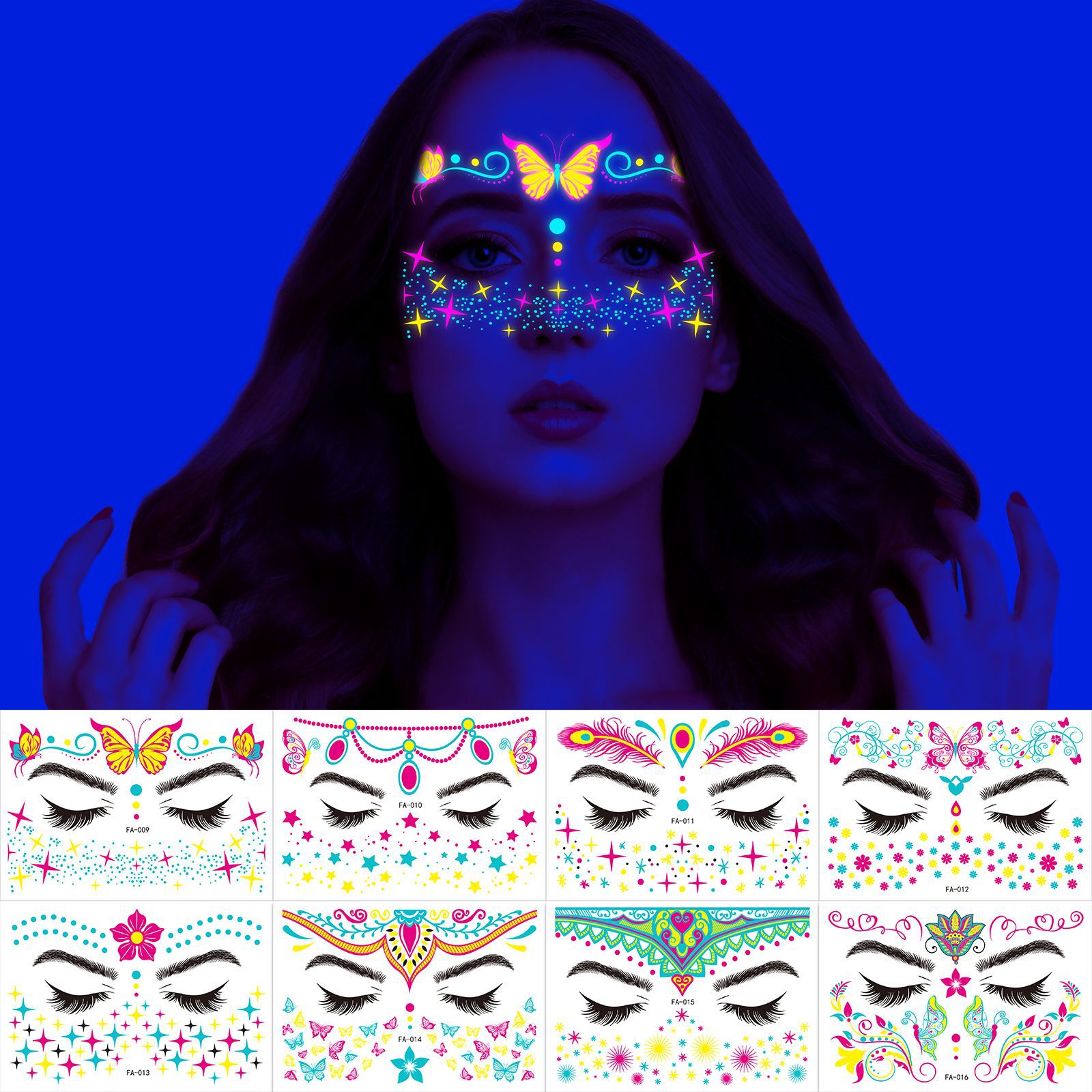 Tatuajes Temporales Fluorescentes de Papel de Transferencia de Agua Impermeables para Fiestas y Festivales