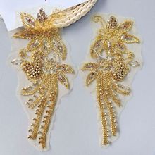 重工金色网纱钉珠亮片对花布贴精美礼服裙子装饰diy配饰服装辅料