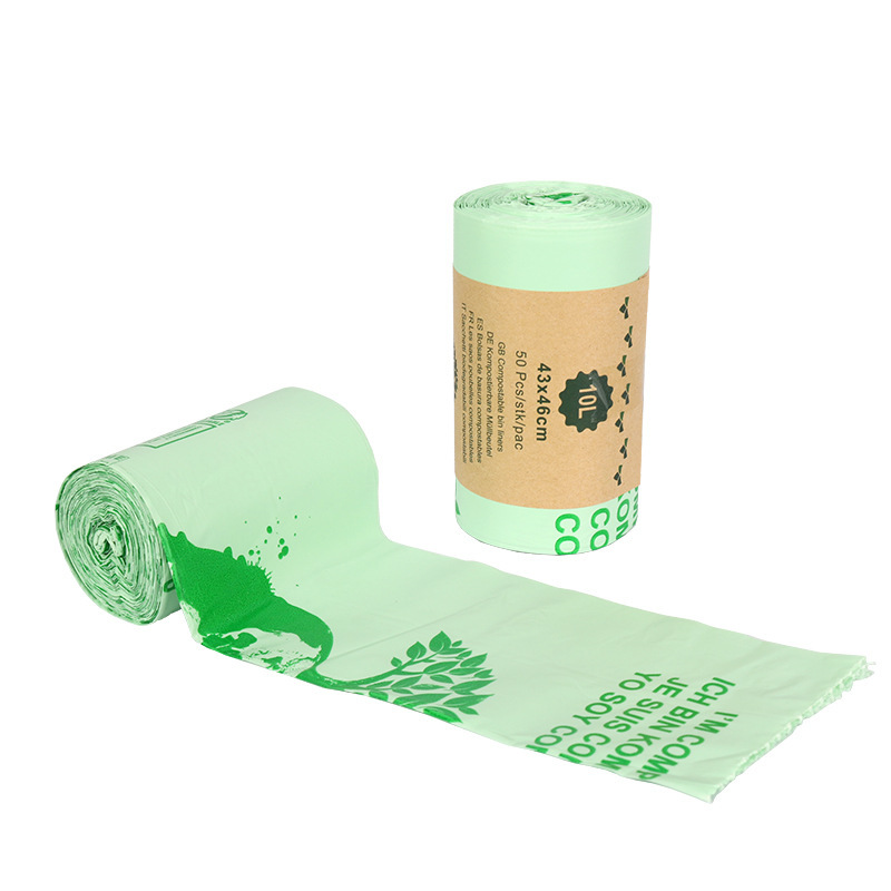 Fully degradable 20% fold garbage bag PLA compostable garbage bag flat mouth continuous roll household biodegradable garbage bag