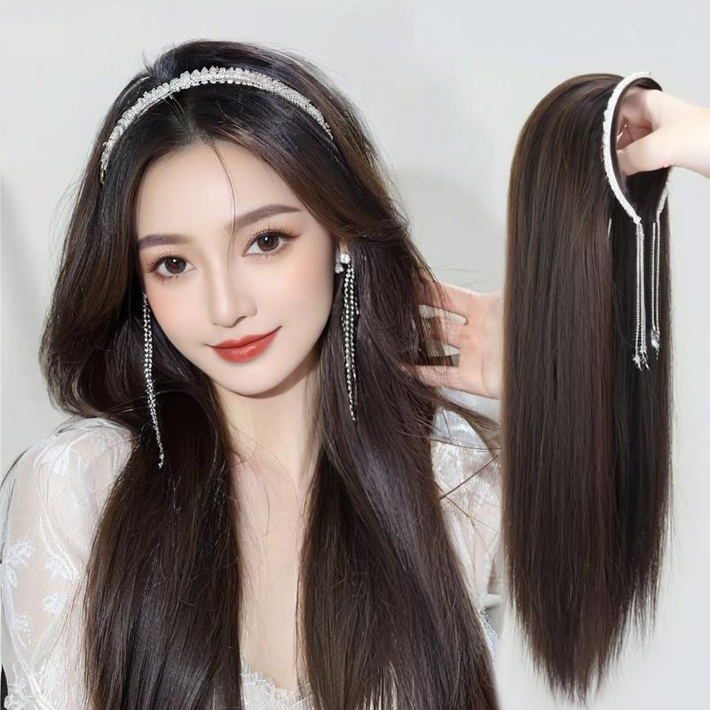 Wig source factory half head set rhinestone hairband wig one long straight hair detachable wig piece a generation of hair