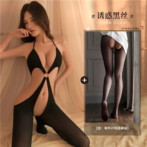 홀터넥 중공 점프수트 + 유혹적인 블랙 실크