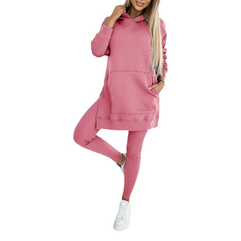 Трансграничная женская одежда 2024 Amazon Европа, Европа, Спорт и отдых с капюшоном толстые резьбовые леггинсы из двух частей