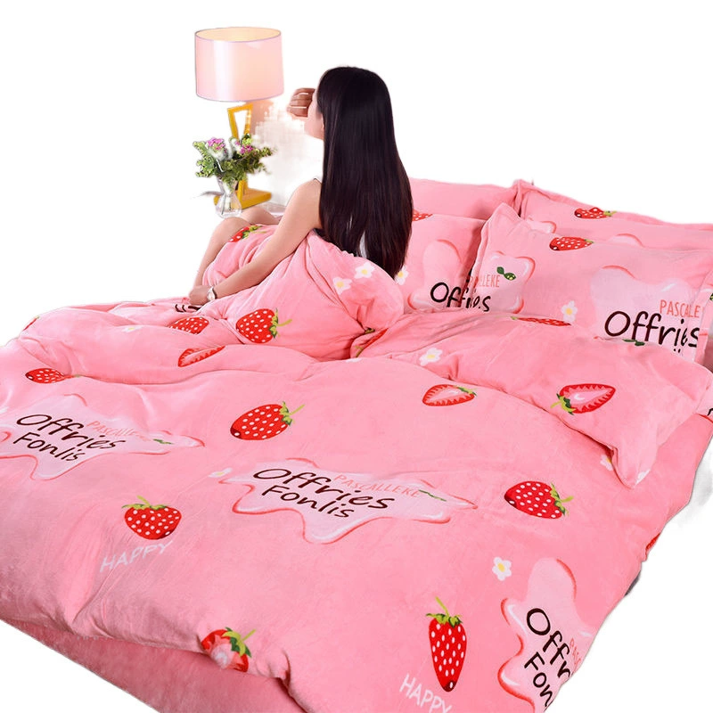 Flannel coral keep warm double-sided duvet cover