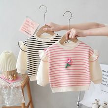 新款女童条纹卫衣儿童宽松女宝宝套头衫春秋季婴儿上衣0055A036