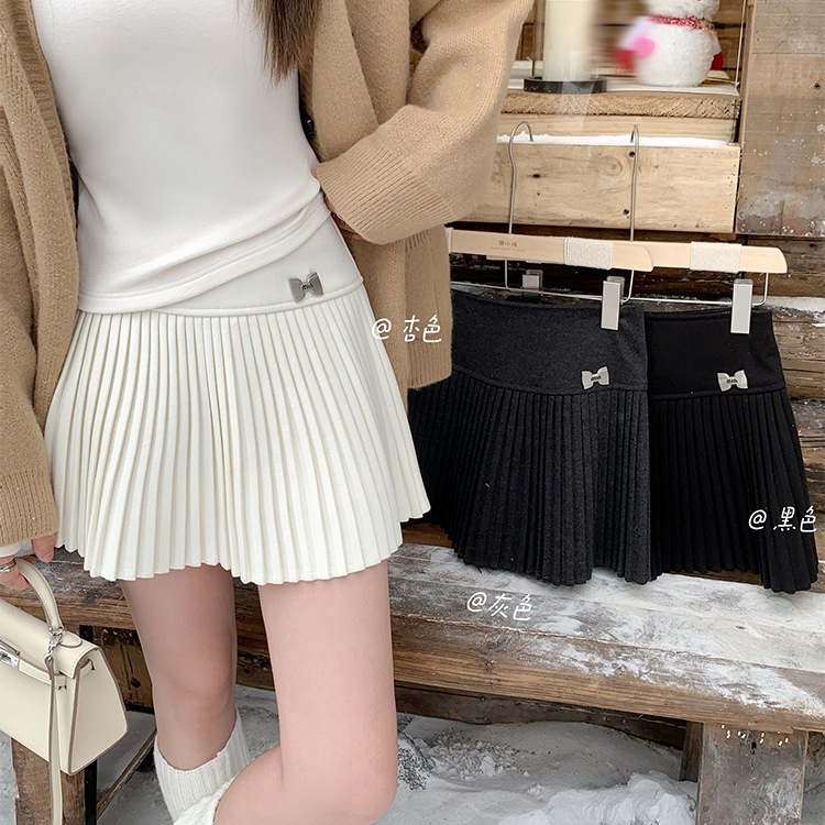 毛呢百褶裙半身裙女2026新款秋冬高腰显瘦a字裙白色短裙风琴裙女
