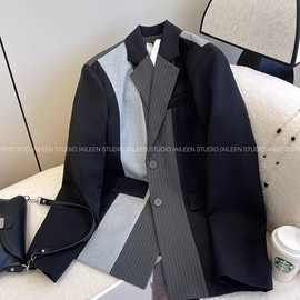 大码西装外套女设计感小众2025秋装新款韩版时尚拼接气质西服上衣