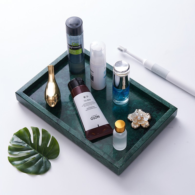 北欧风轻奢天然大理石浴室托盘卫浴五件套收纳盘酒店白色服务盘