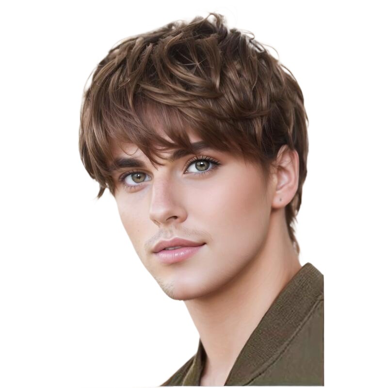 Peluca de hombre pelo corto recto Pelo Corto marrón Pelo Corto mullido Pelo Rizado corto negro flequillo oblicuo flequillo recto pelo una pieza