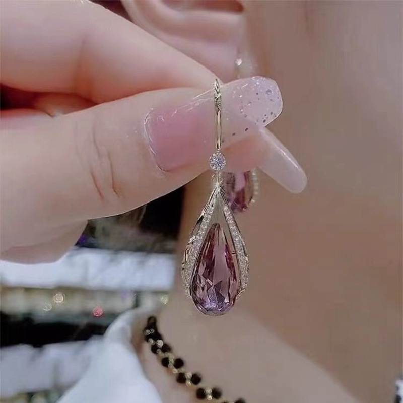 Wholesale Jewelry Lady Water Droplets Alloy Artificial Crystal Inlay Drop Earrings display picture 6