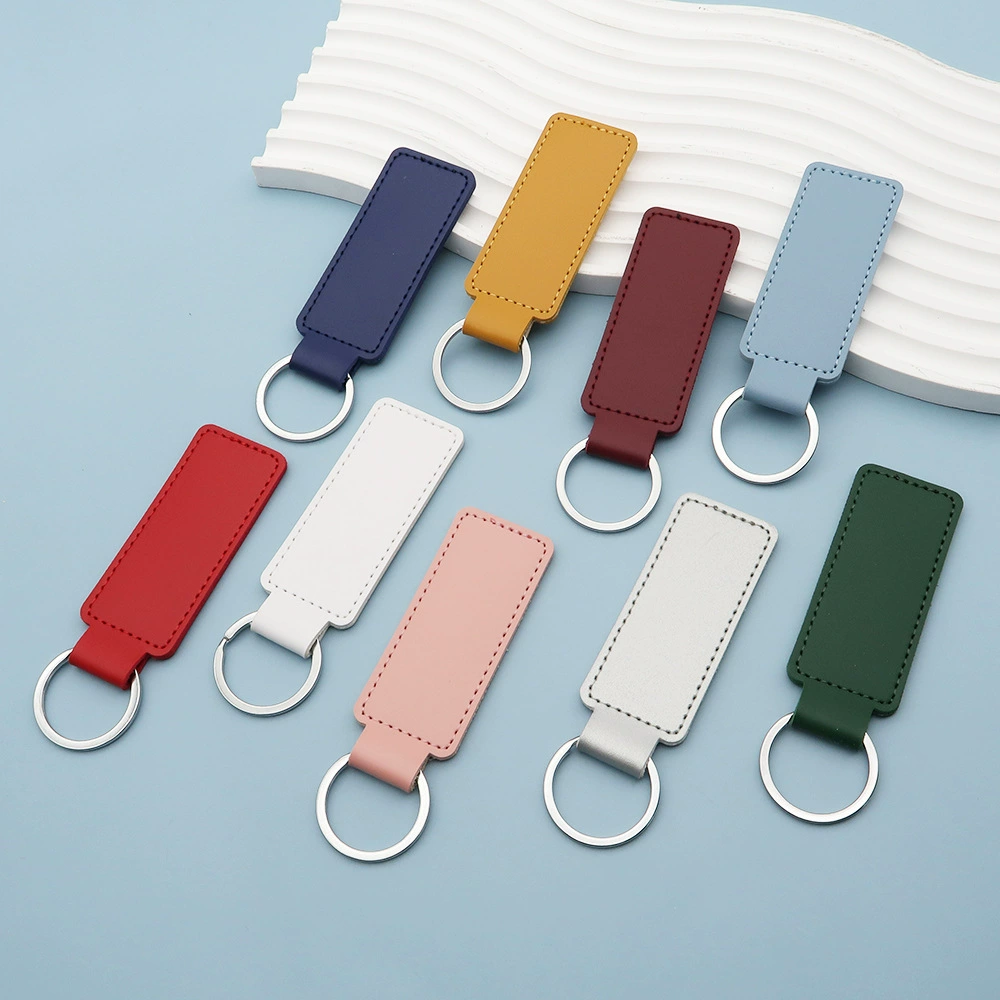 Брелок из искусственной кожи с двусторонней строчкой, с возможностью нанесения логотипа, кольцо для ключей из цинкового сплава, оптовые модные аксессуары