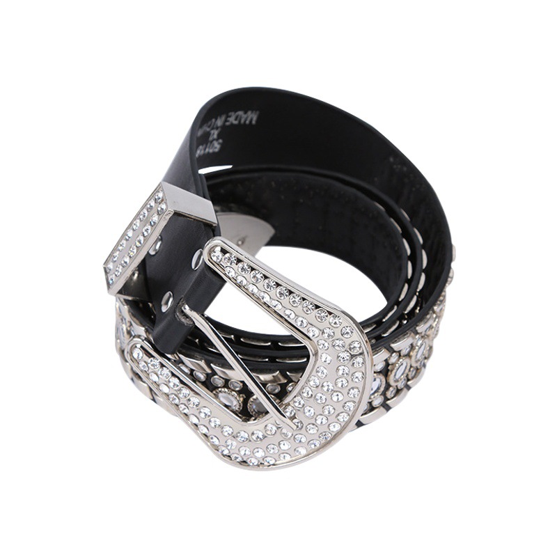 Transfronterizo europeo y americano hombres y mujeres cinturón con agujero de aire jeans moda cinturón remache rhinestone con incrustaciones de cintura ancha