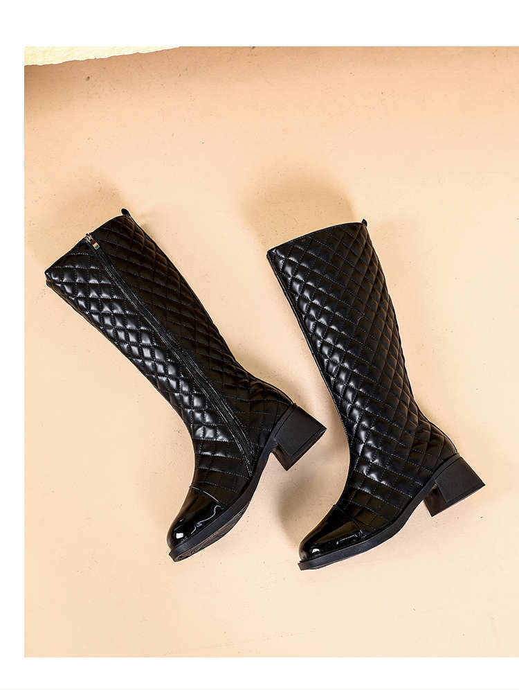 Xiaoxiang style sleeve dia grid high 2024 new autumn and winter round toe thick, unable to keep up with the knee knight_voghion.com