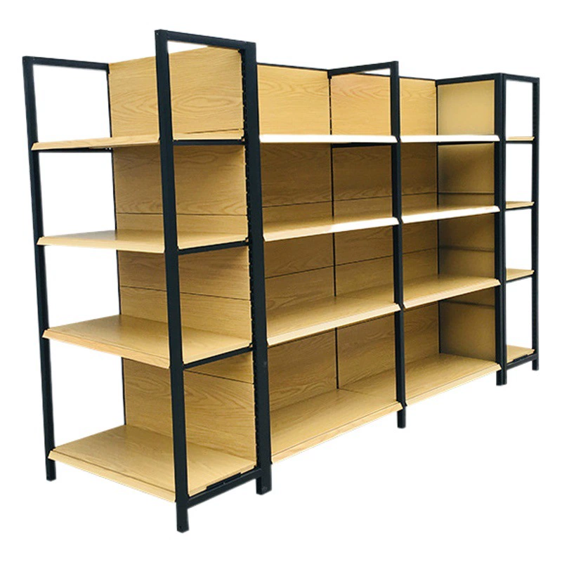 Стеллажи для супермаркетов производители оптом под дерево четырехстоечные полки односторонняя Двусторонняя многослойная канцелярская полка для магазина канцелярских товаров полка для супермаркетов