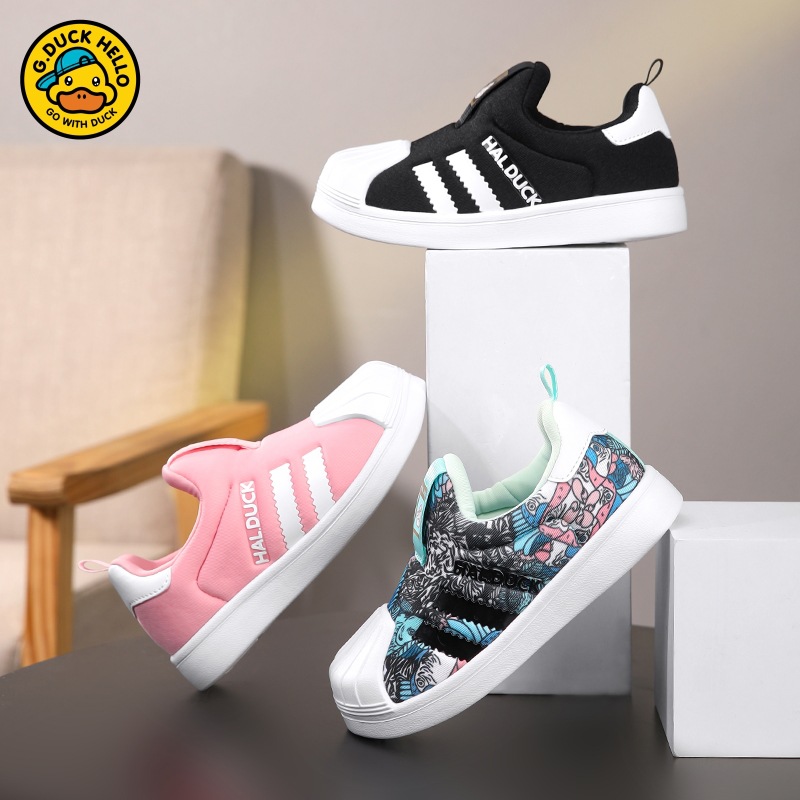 Pequeño pato amarillo conchas zapatos de skate para niños 2025 primavera y otoño nuevos zapatos de suela suave antideslizante para niñas y niños