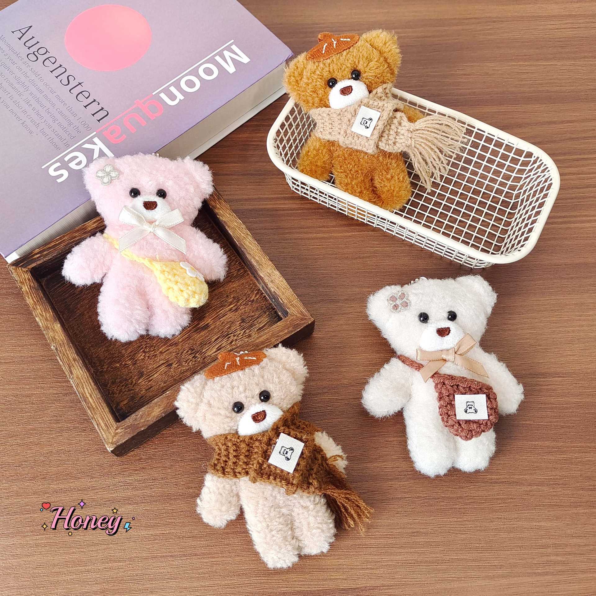 Korean-Style Cartoon Scarf, Plush Bear Pendant, Cute Teddy Bear Shoulder Bag, Versatile Bag for Girls, Small Gift