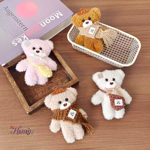 Korean-Style Cartoon Scarf, Plush Bear Pendant, Cute Teddy Bear Shoulder Bag, Versatile Bag for Girls, Small Gift
