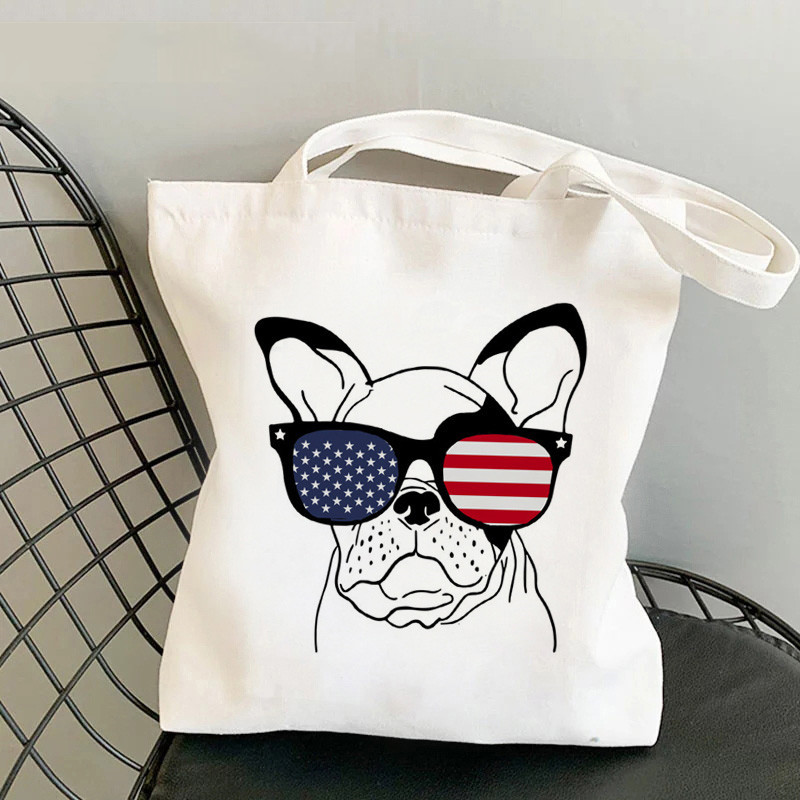 Comercio exterior transfronterizo Bulldog francés impresión bolsa de lona Haraku bolsa de compras portátil de hombro en stock